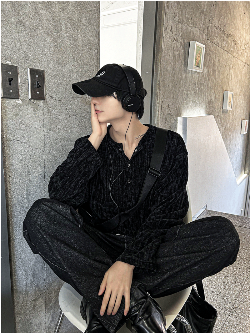 velia corduroy button henly-neck