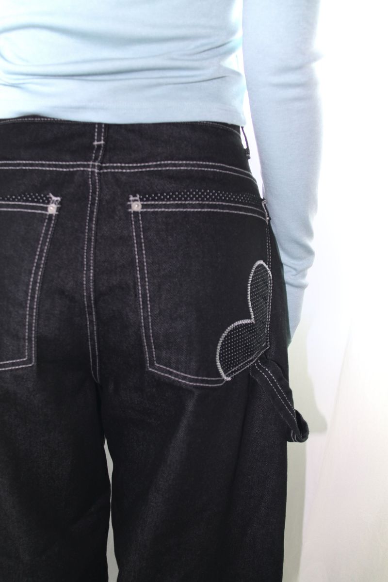 Star stitch balloon wide denim pants
