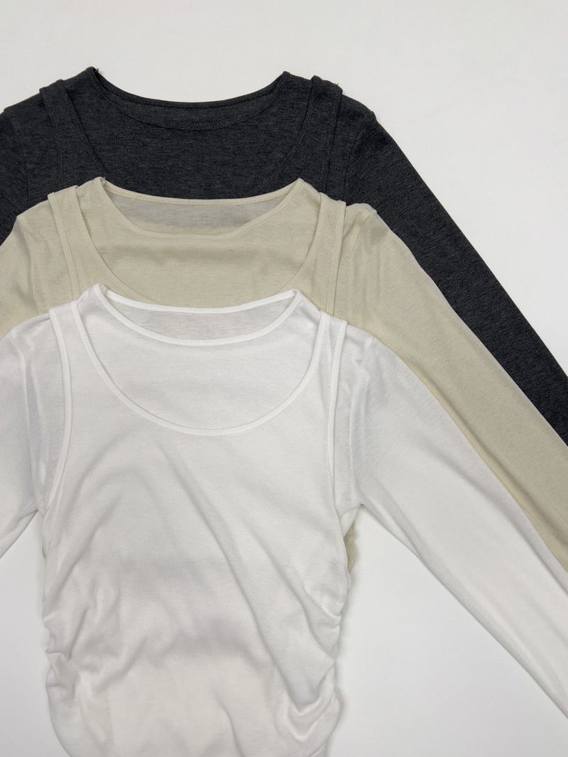 Deman Shirring Layered Long Sleeve T-shirt