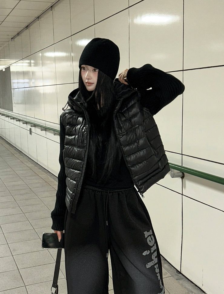 Black tech knit padding jacket