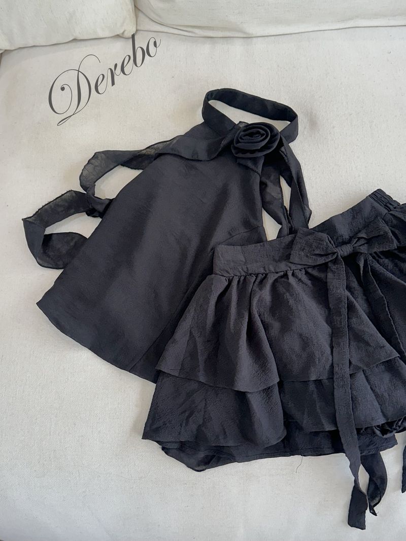black rose frill halter neck skirt two-piece