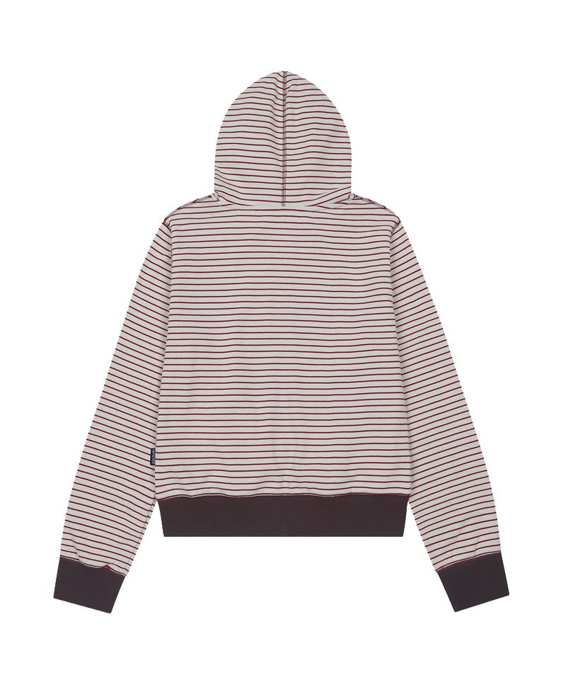 Button Point Stripe Hoodie Zip-up - RED