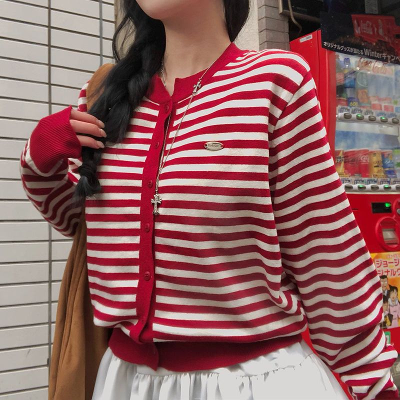 [BELLIDE MADE] Lucky, round stripe cardigan