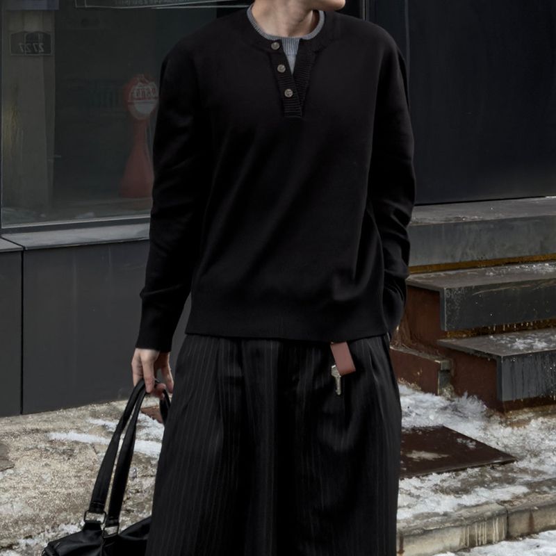 Riven Layered Henley-Neck Knit