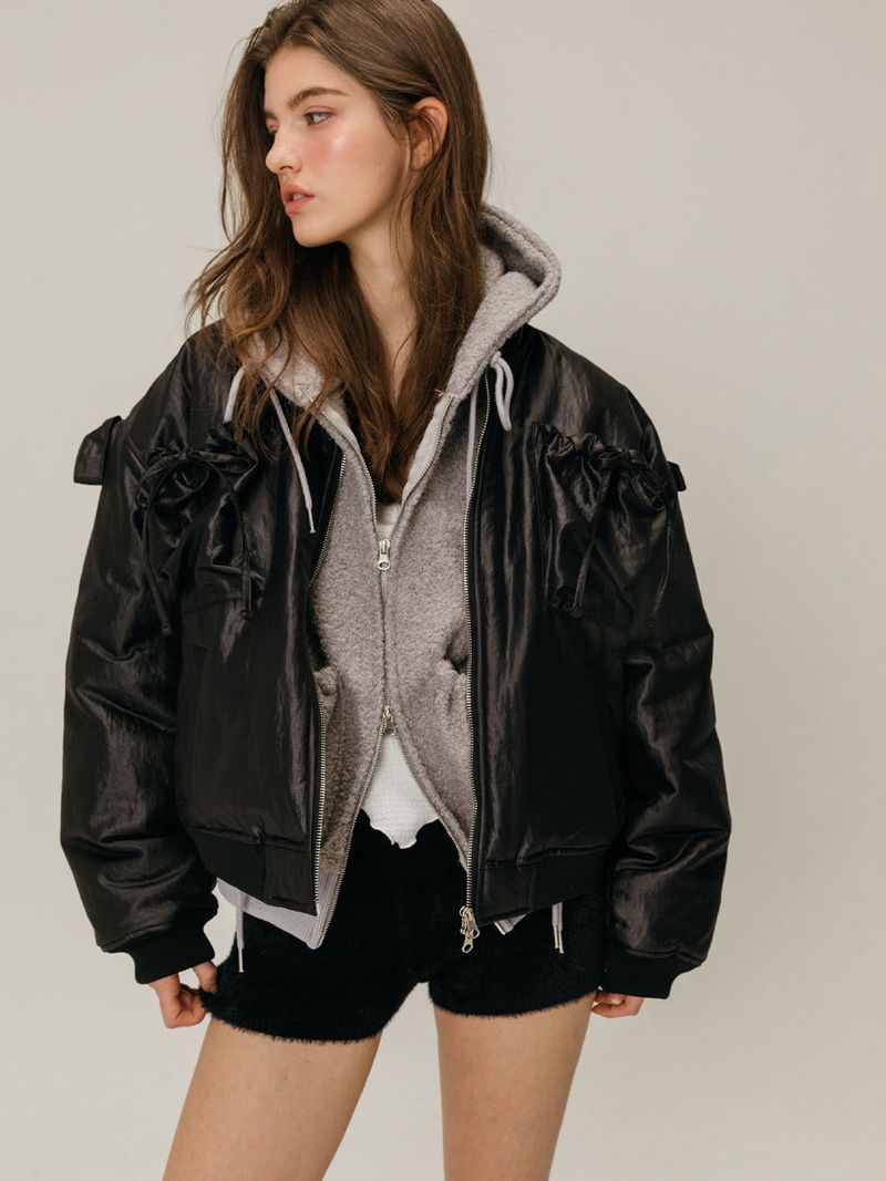 RIBBON BOMBER JACKET / BLACK