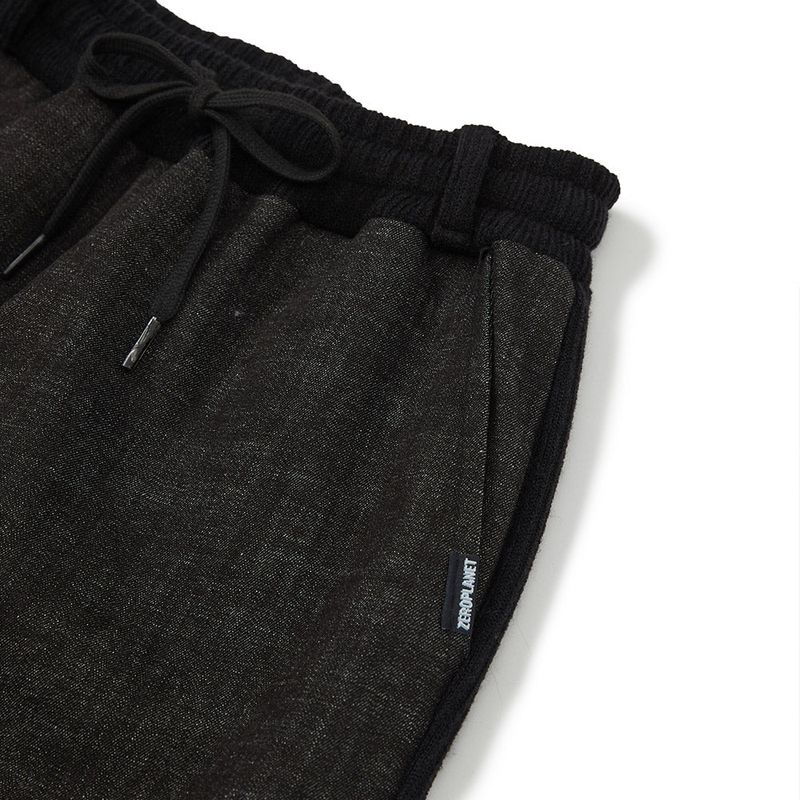 デニムニットブロッキングパンツ / Denim Knit Blocking Pants [BLACK]