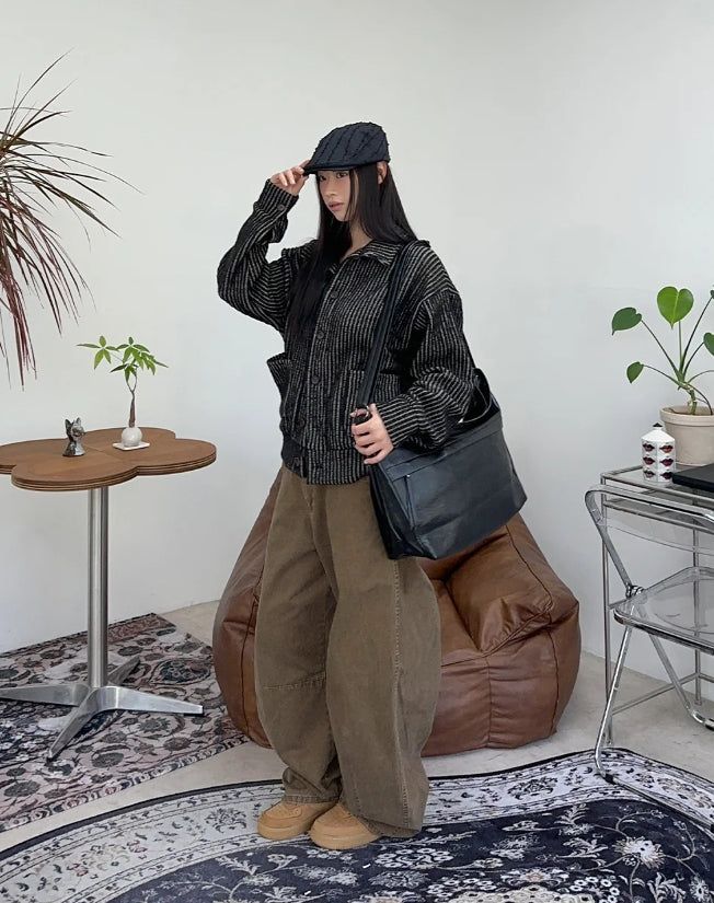 Heren Collar Ribbed Cardigan
