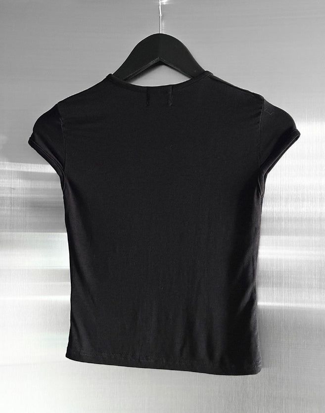 Lien Eyelet Henley Neck Open Crop Top