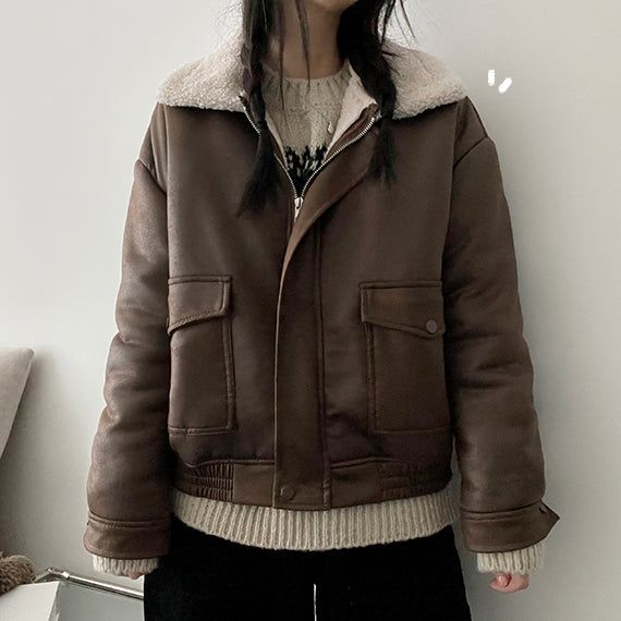 Shuntz woolen collar suede jacket