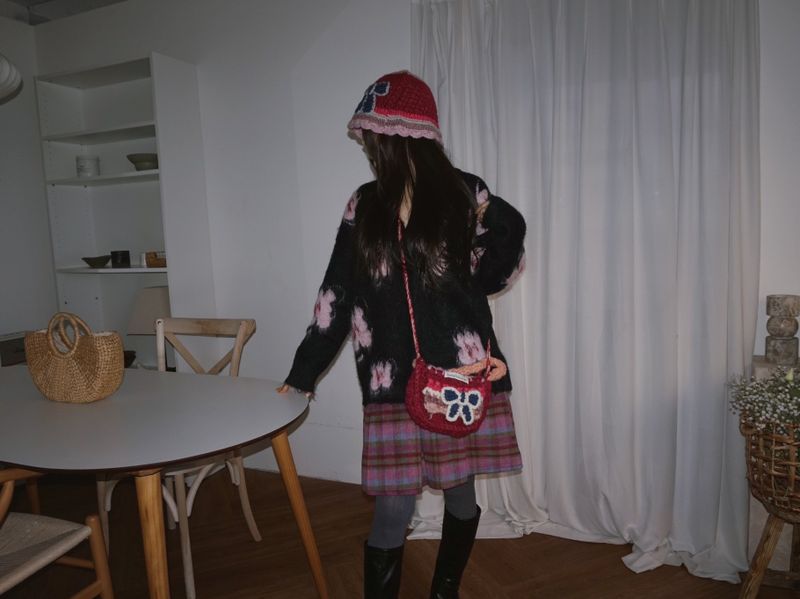 wool checkered midi wool skirt