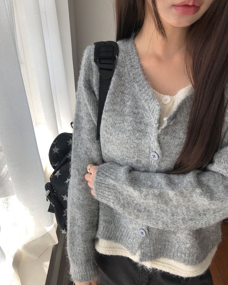 Meco Colorblock Layered Double-Layer Long Sleeve Knit Cardigan