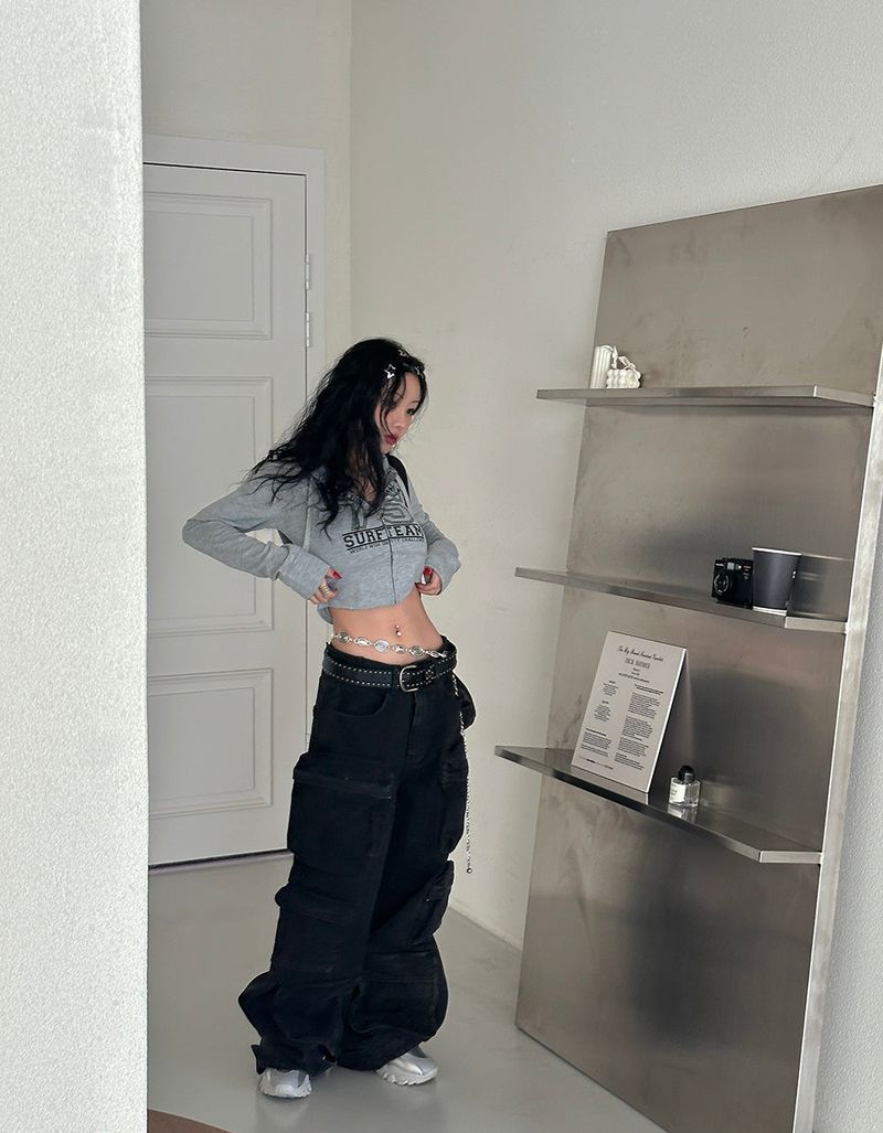 Star cropped mini hoodie zip-up