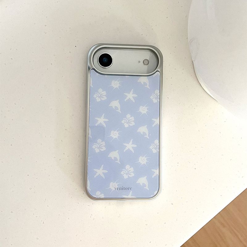 [MADE] [Glossy Glass Silver Bumper Case] Sea Breeze Pattern - Blue