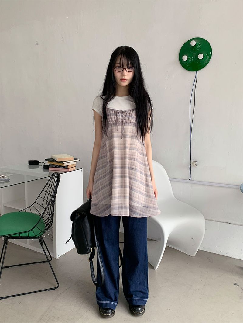 MAUVE CHECK MINI DRESS (3C)