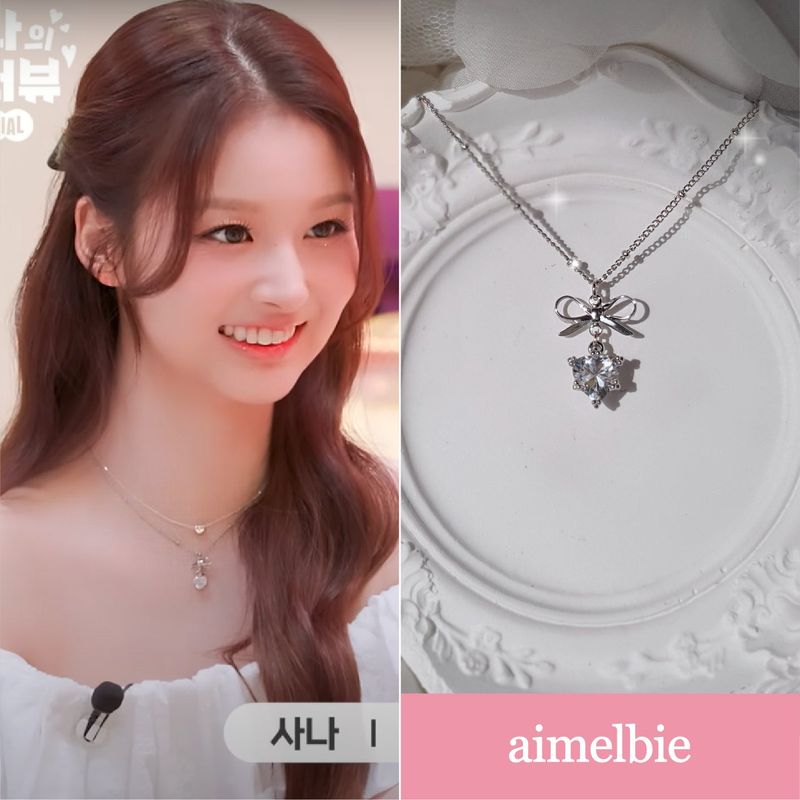 aimelbie（アイメルビー）の「[NMIXX Sullyoon Necklace] デインティハート＆リボンセミチョーカーネックレス - シルバーカラー（アクセサリー）」
