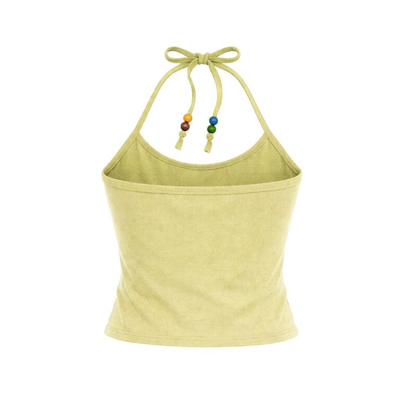 Beads Pigment Halter Neck Sleeveless Lemon