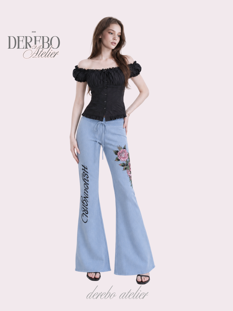 Blue Rose Semi-Flare Long Pants