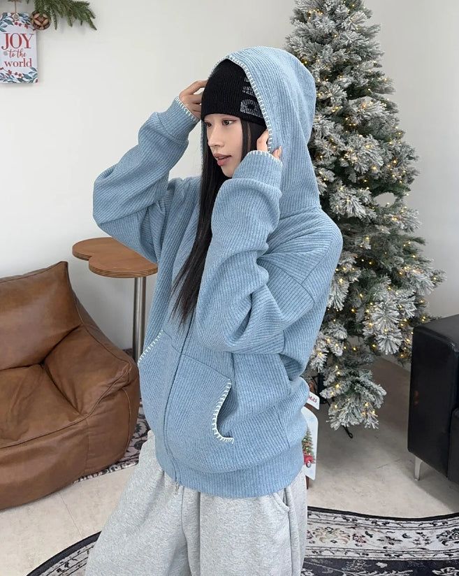 Any Stitch Knit Hood Zip Up