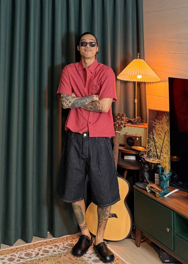Non-fade half denim pants 2COLOR