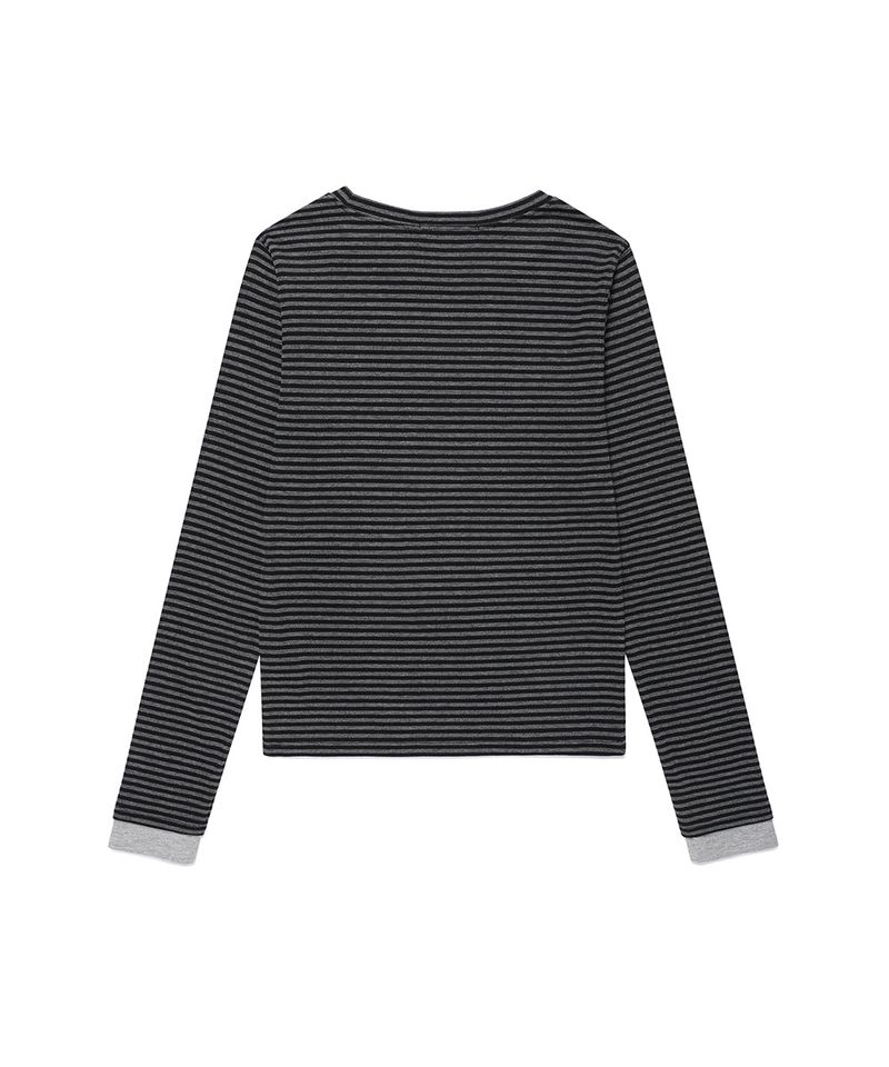 STRIPED MUSIC NOTE LS TEE BLACK(CV2GFFT554A)