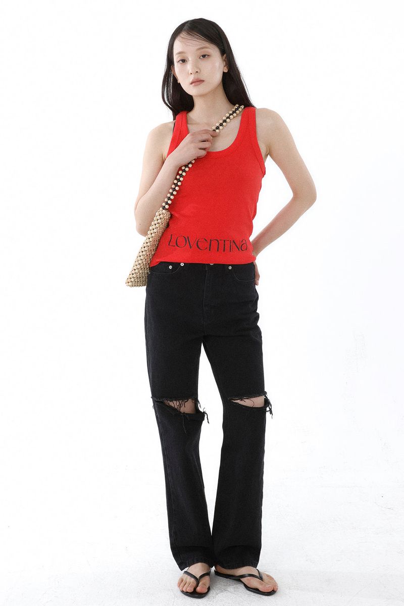 DEEP NECK SLEEVELESS TOP_ALL RED