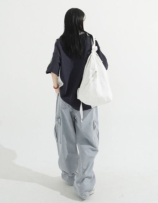 ストリングウエストワイドカーゴデニムパンツ