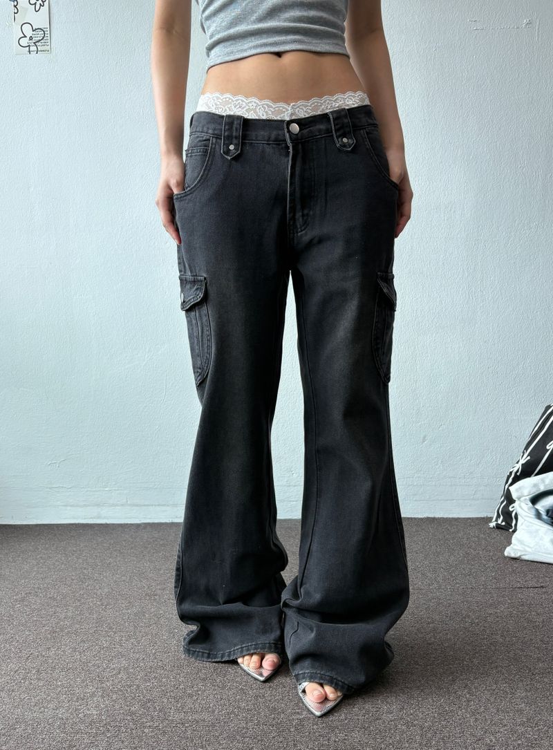 Semi Heart Side Cargo Loose Bootcut Pants 3color