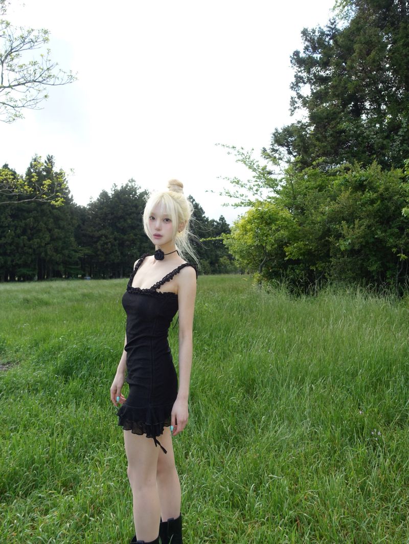 frill shirring mini dress