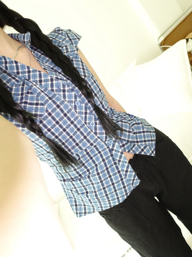 blue checkered shirt