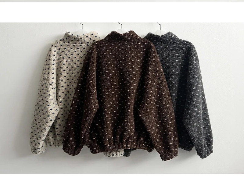 Marie Heart Dot Pattern Fleece High Neck Half Zip Up