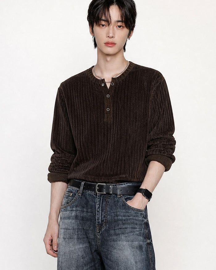 KIXI（キッシー）の「(M's) ベロア ヘンリーネック ロングスリーブ（トップス）」