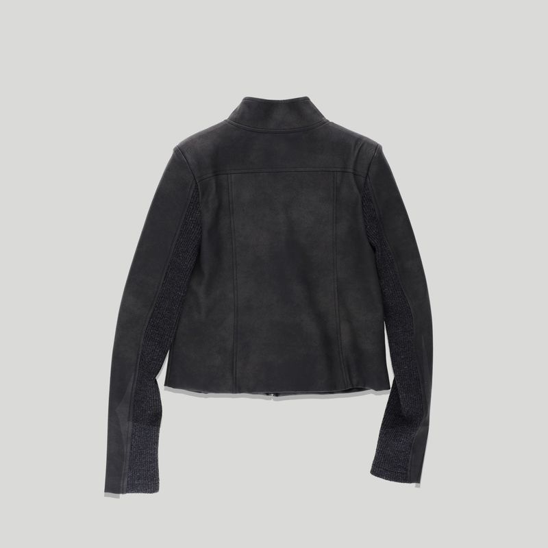 RIBBED SLEEVE LEATHER JACKET
