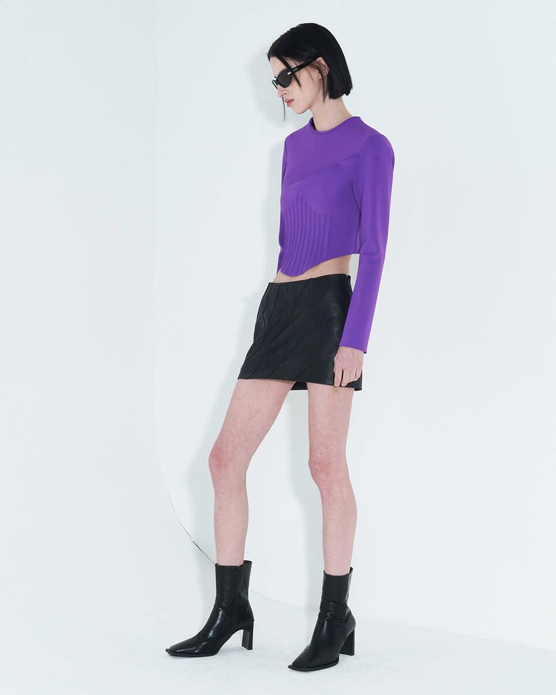 Pintuck Jersey Top _ Purple
