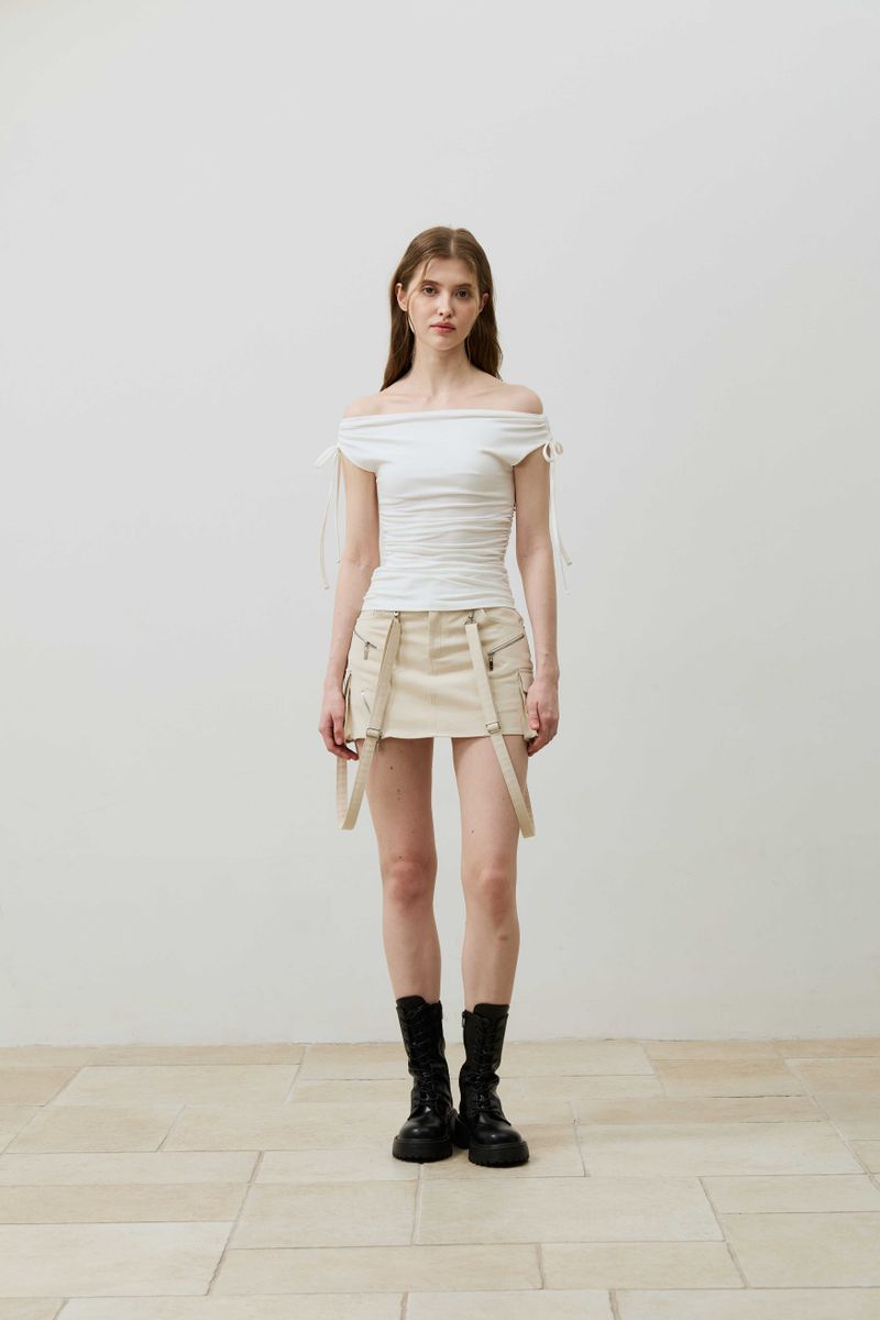 LILY OFF-SHOULDER SHIRRING TOP / IVORY