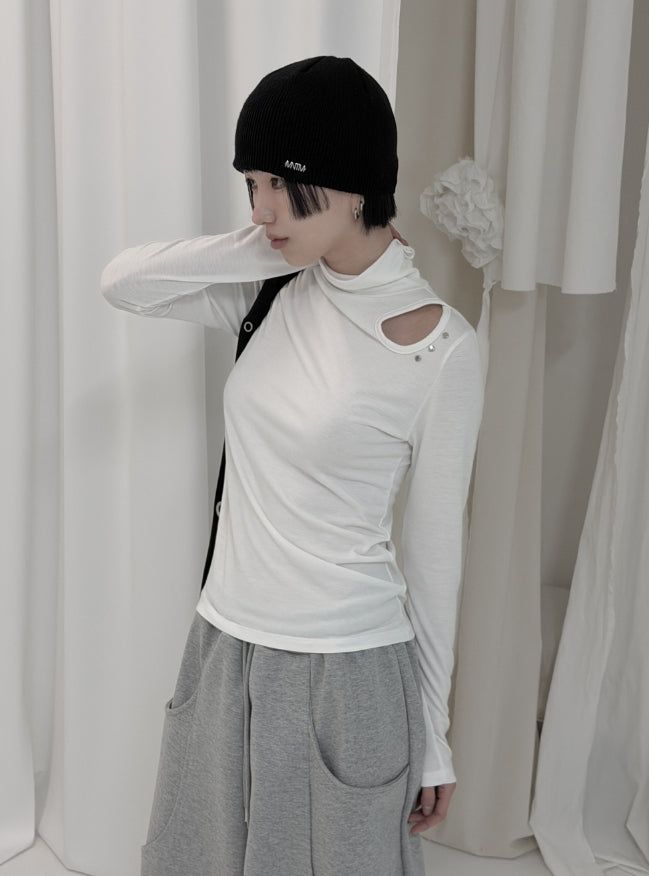 mnem（ムネム）の「Drop Stud Slit Polar Tee（Tops）」