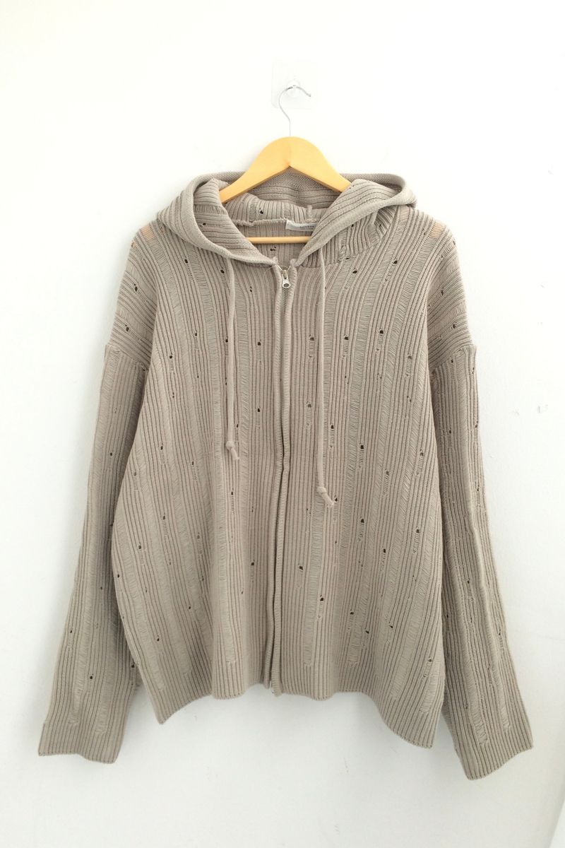 Punch Damage Hooded Knitwear Zip-Up