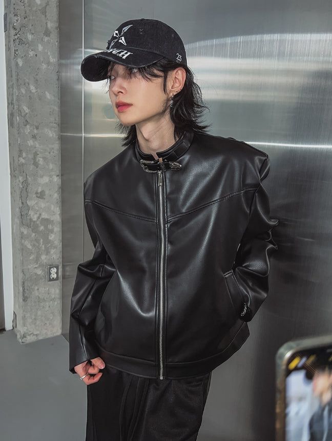 Kent western buckle leather jacket