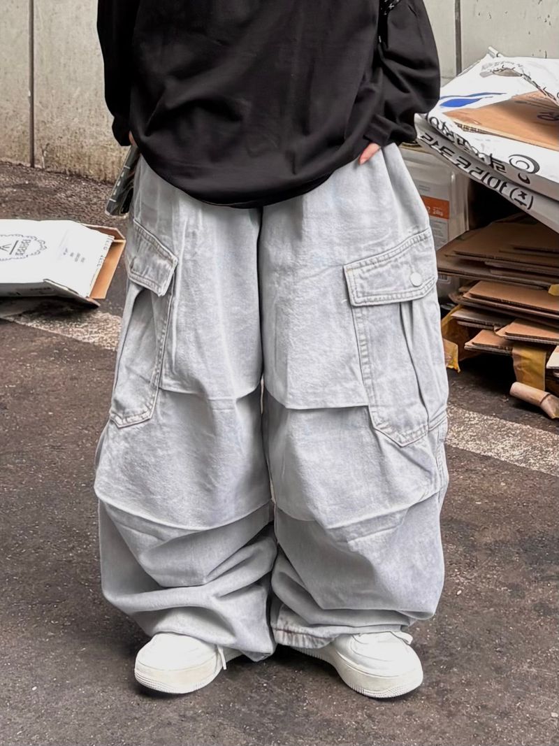 denim button cargo pants