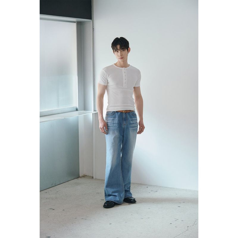 High ribbed henry neck half sleeves(Ivory)