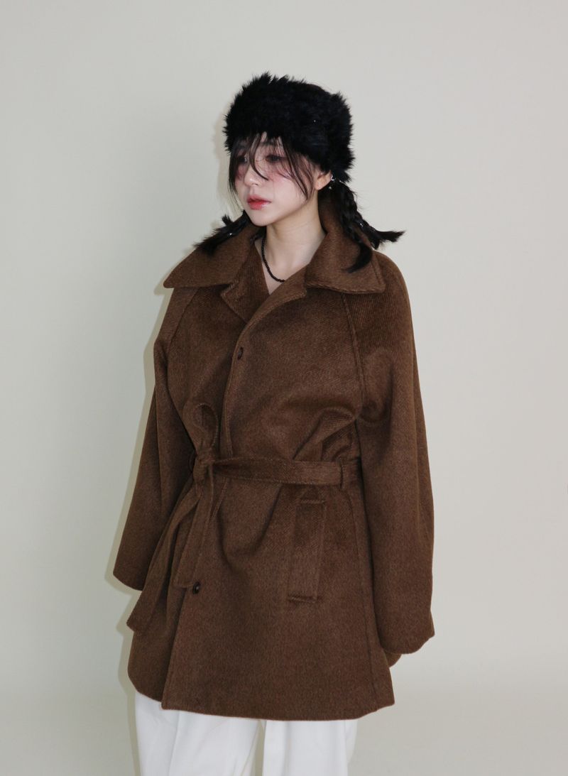 Belted Balmacan Single Alpaca Half Coat (Wool Coat/Winter Coat)