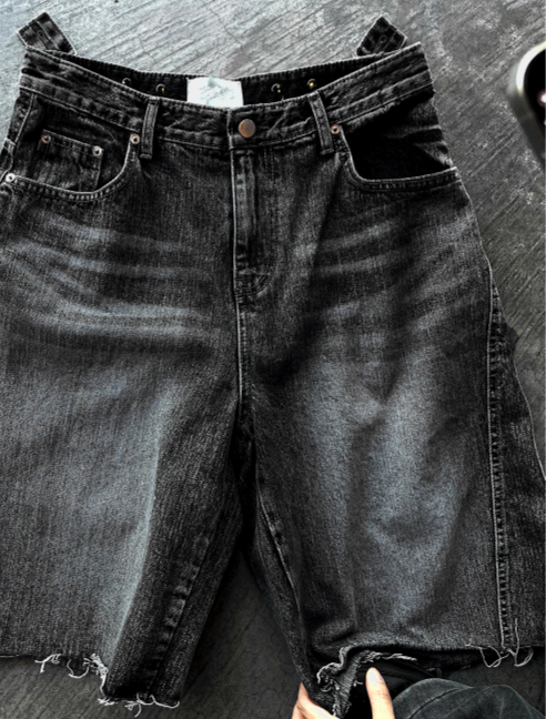Black Washed Denim Bermuda Shorts Pants