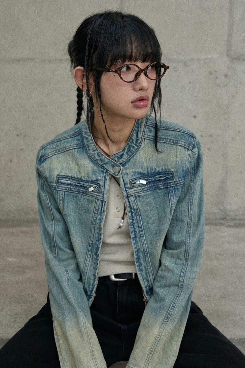 (W) Vintage washed rider denim jacket