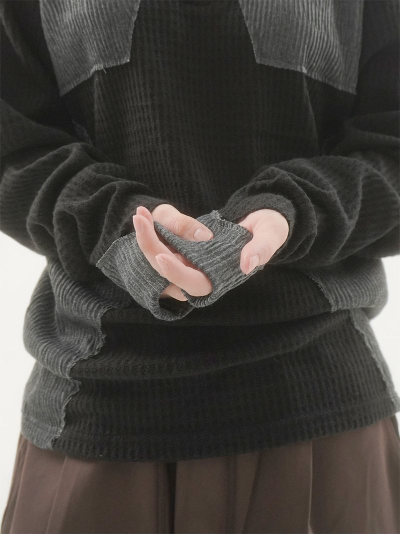 Woksta henley neck finger hole hood knit -3C