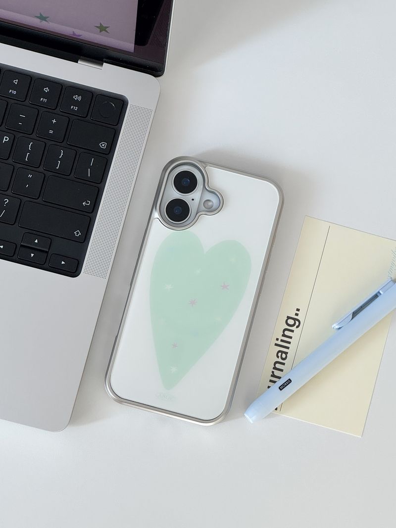 [Magsafe] MINT HEART Silver Glass Bumper Case