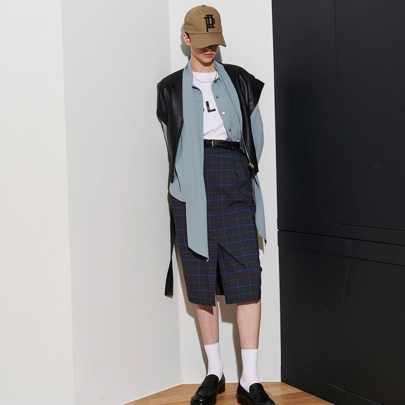  BONNIE BLOCK SKIRT, NAVY CHECK