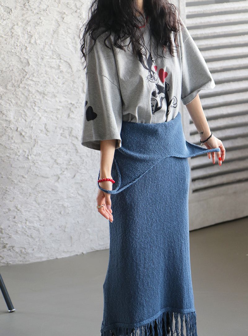 knit fringe bustier long dress