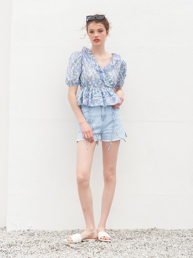 AMY RUFFLE DETAIL WRAP BLOUSE_BLUE
