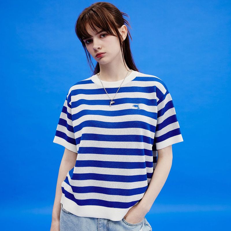 Dolphin stripe half sleeve knit