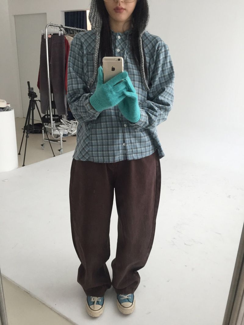 Cotton checked hooded shirt