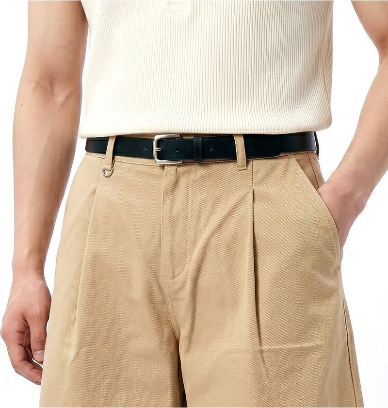 Wide Cotton Pleated Bermuda Shorts Beige
